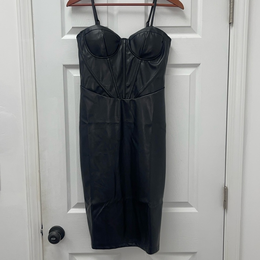 Black faux leather dress